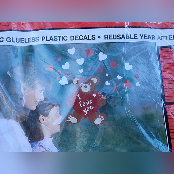 Stik-ees Plastic Decal Reusable Clings to Windows ZZ Teddy Valentine - Picture 6 of 12